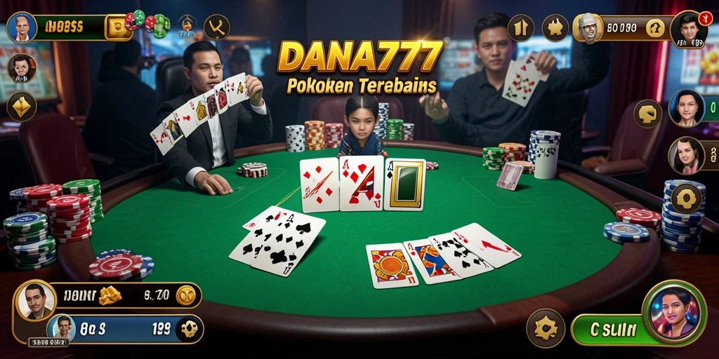 Tampilan utama gameplay DANA777 dengan pemain poker beraksi.
