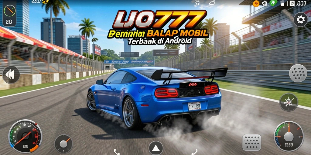 Tangkapan layar gameplay LJO777 menampilkan balapan mobil yang mendebarkan.