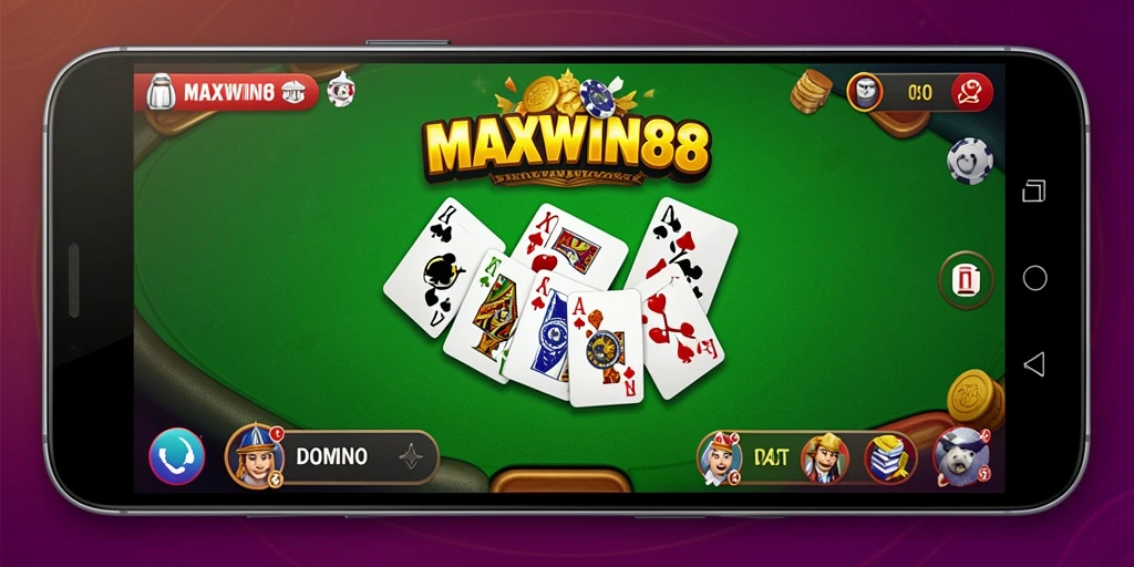 Tampilan gameplay seru permainan domino MAXWIN88.