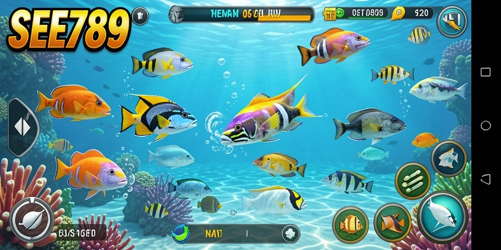 Tampilan gameplay seru dari SEE789 dengan berbagai ikan yang menunggu untuk ditangkap.