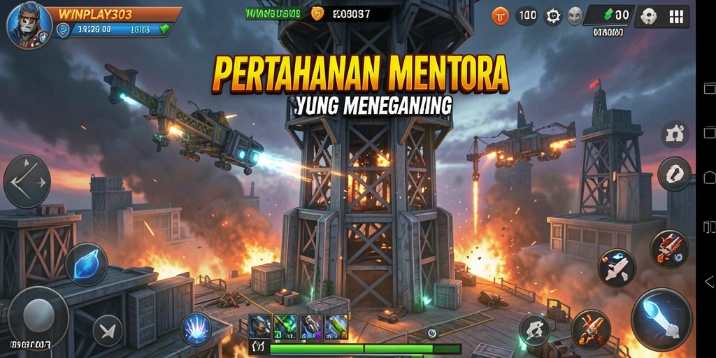 Tampilan gameplay mendebarkan dalam permainan Tower Defense.